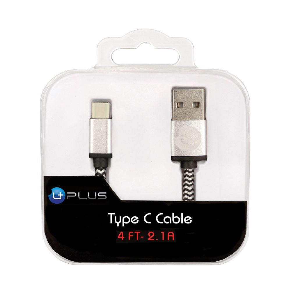Uplus Premium 4 foot 2.1 AMP Type C Cable charger- Black & Silver