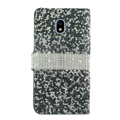 GSA Rock Bling Flip Wallet Case For Samsung Galaxy J3 (2018)/J337 - Black/Silver