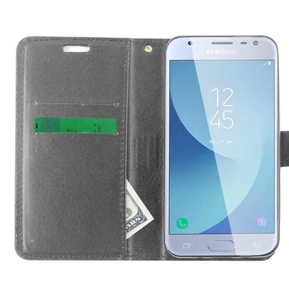 GSA Rock Bling Flip Wallet Case For Samsung Galaxy J3 (2018)/J337 - Black/Silver
