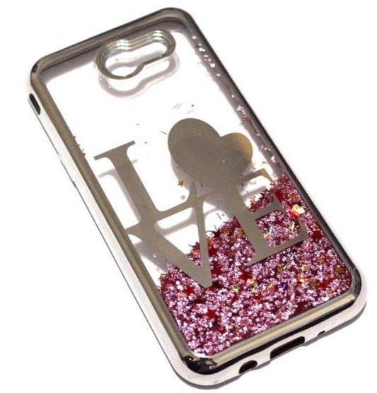 GSA Liquid Glitter LOVE Chrome Case For Samsung Galaxy J3 (2018), J337 Silver