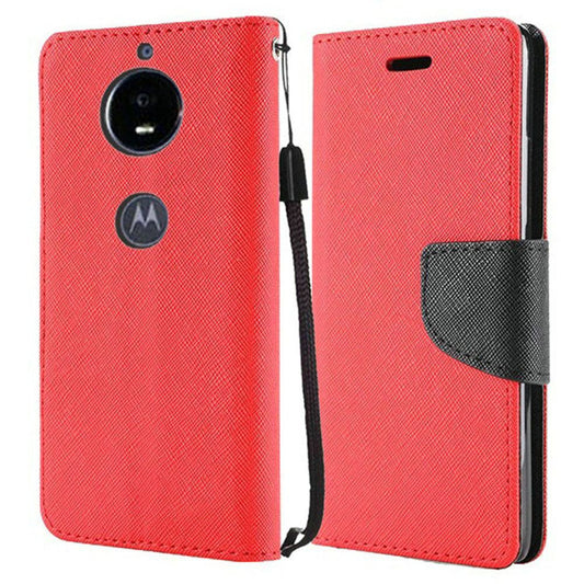 GSA Two-Tone Wallet Case For Motorola Moto E5 Play, E5 Cruise Red Black