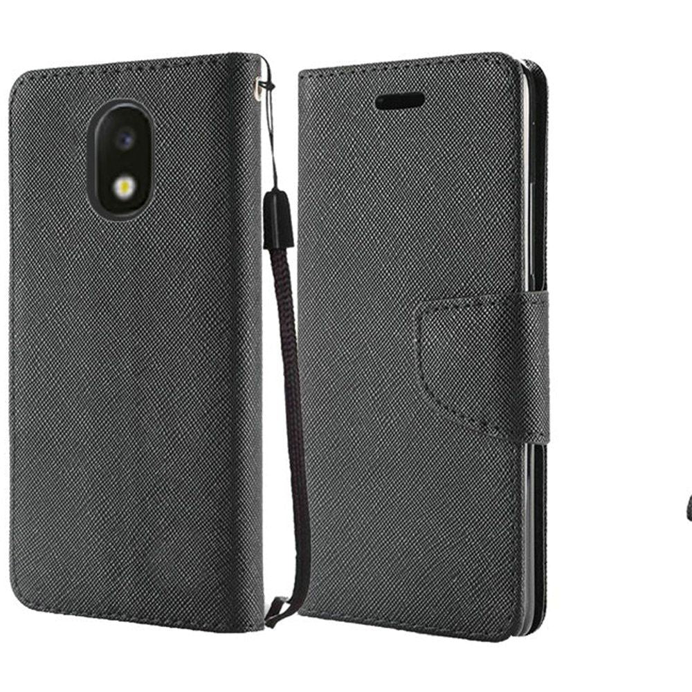 GSA Denim Folio Flip Wallet Case For Samsung Galaxy J3 (2018), J337, J3 Star, J3 Achieve & Express Black