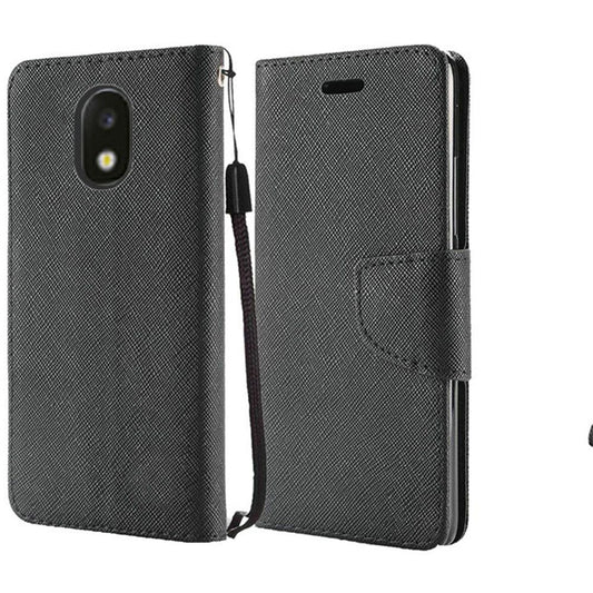 GSA Denim Folio Flip Wallet Case For Samsung Galaxy J3 (2018), J337, J3 Star, J3 Achieve & Express Black