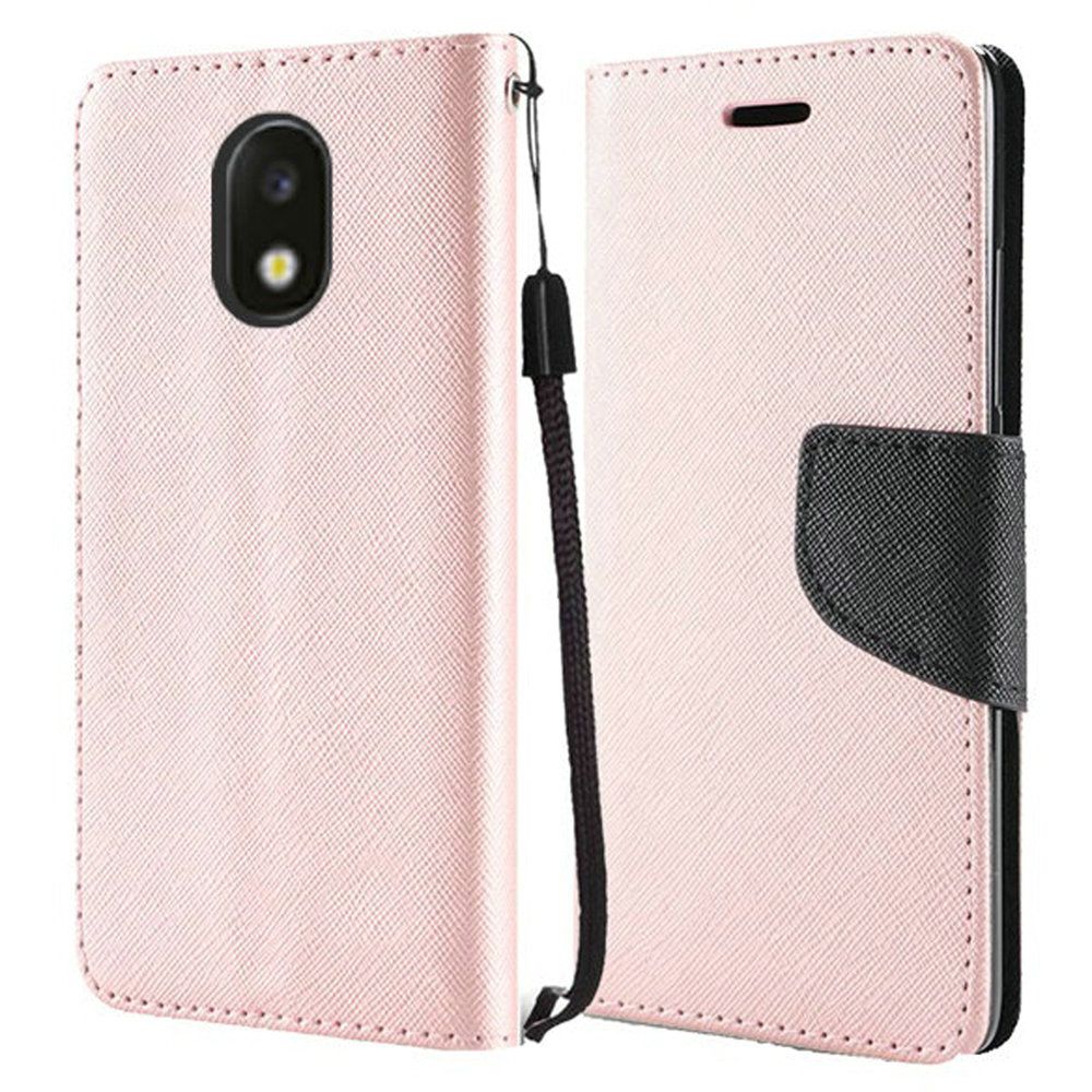 GSA Two-Tone Flip Wallet Rose Gold/Black Case For Samsung Galaxy J3 (2018), J337, J3 Star, J3 Achieve & Express