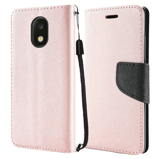 GSA Two-Tone Flip Wallet Rose Gold/Black Case For Samsung Galaxy J3 (2018), J337, J3 Star, J3 Achieve & Express