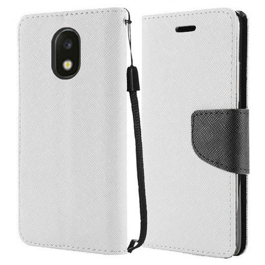 GSA Denim Flip Wallet Case For Samsung Galaxy J3 (2018), J337, J3 Star, J3 Achieve & Express White/Black