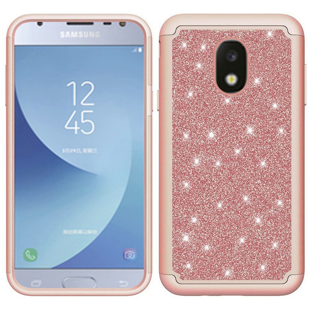 GSA Glitter Bling Tough Hybrid Case For Samsung Galaxy J3 (2018), J337, J3 Star, J3 Achieve & Express Rose Gold