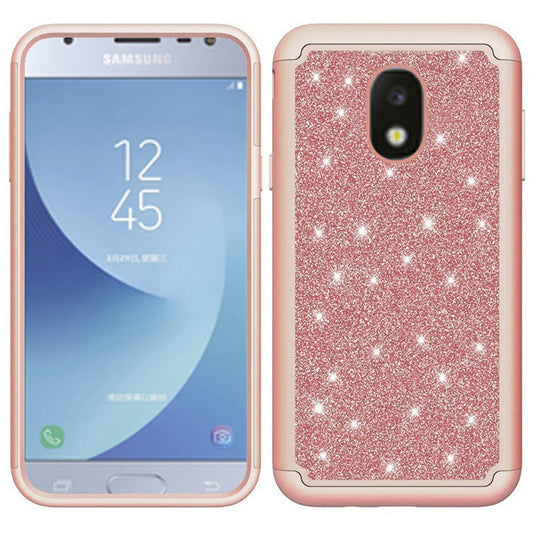 GSA Glitter Bling Tough Hybrid Case For Samsung Galaxy J3 (2018), J337, J3 Star, J3 Achieve & Express Rose Gold