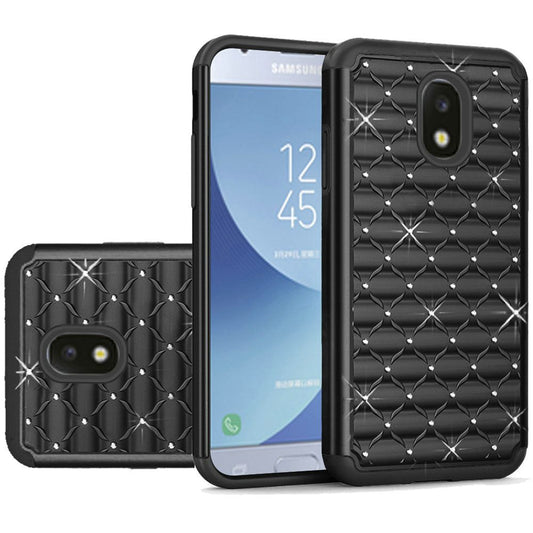 GSA Studded Rhinestone Tough Hybrid Case For Samsung Galaxy J3 (2018), J337, J3 Star, J3 Achieve & Express Black