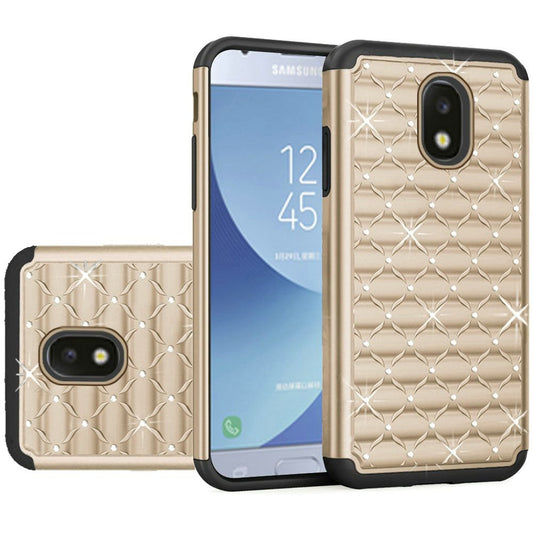 GSA Studded Rhinestone Bling Hybrid Case For Samsung Galaxy J3 (2018), J337, J3 Star, J3 Achieve & Express Gold