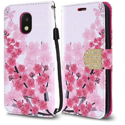 GSA Cherry Blossom Flip Wallet Case For Samsung Galaxy J3 (2018), J337, J3 Star, J3 Achieve & Express Pink