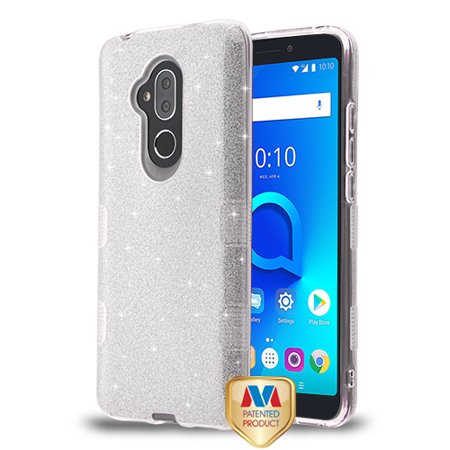 GSA TUFF Look Glitter Hybrid Case Silver for Alcatel 7 Folio, 6062, T-Mobile REVVL 2 Plus,