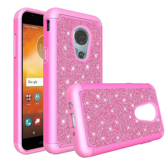 GSA Glitter Tough Hybrid Case for Motorola Moto E5 Supra E5 Plus Hot Pink