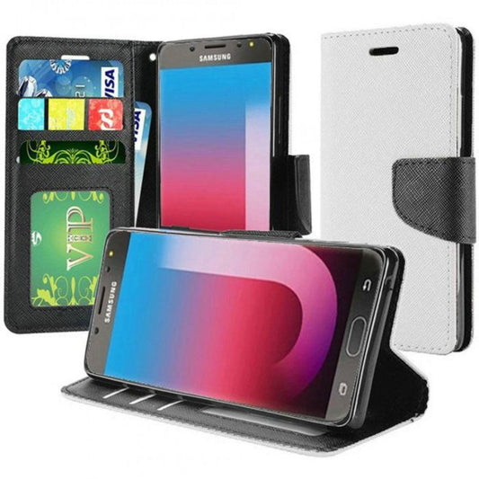 GSA Two Tone Wallet Case For Samsung Galaxy J7 (2018), J737, J7 Crown, J7 V 2018, Refine & Star White Black