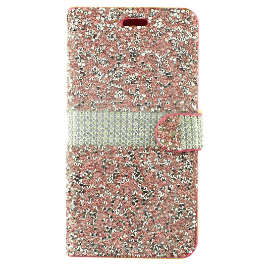 GSA Diamond Leather Flip Wallet Case for LG Stylo 4, Stylo, 4 Plus, Hot Pink