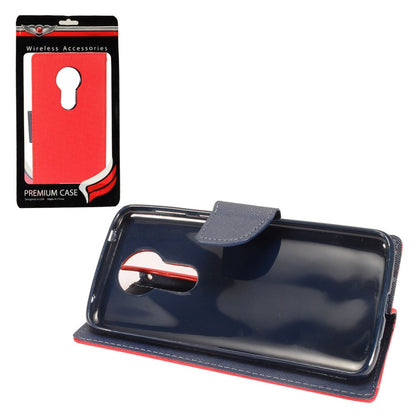 GSA Denim Fabric Wallet Case for Motorola Moto E5 Plus, E5 Supra & XT1924 Red & Blue