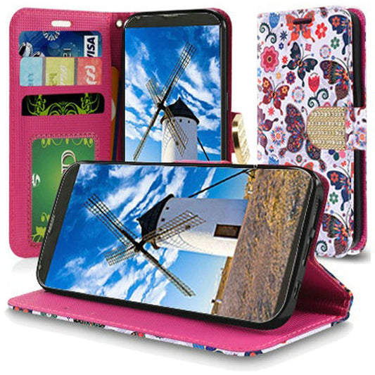 HRW Wallet Credit Card Stand Flip Case For LG Stylo 4 Stylo 4+ Plus, LM-Q710 Colorful Butterfly Flower