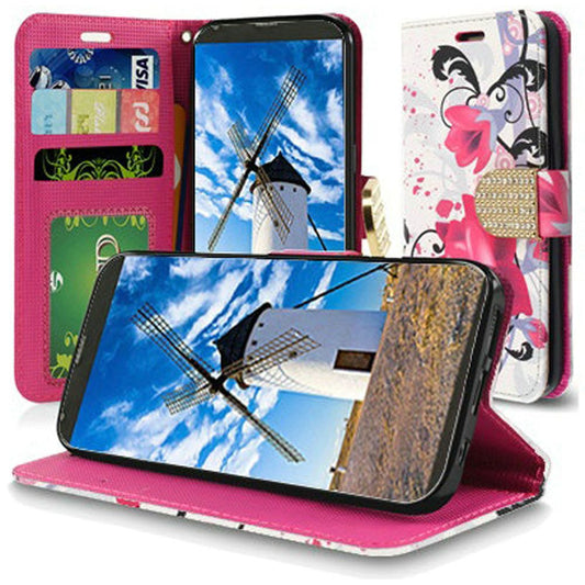 HRW Premium Design Wallet Credit Card Stand Flip Case For LG Stylo 4Purple Lily