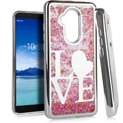 GSA Liquid Glitter Bling "LOVE" Case For Alcatel 7 Folio, 6062W - Silver/Pink