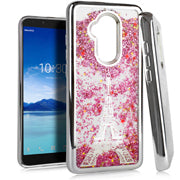 GSA Liquid Glitter Bling Eiffel Tower Case For Alcatel 7 Folio - Silver/Pink