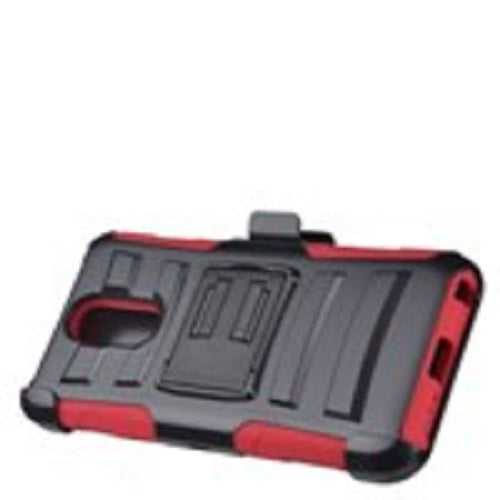 GSA Hybrid Armor Case with Stand/Belt Clip Holster for LG Q7, Q7 Plus - Black/Red