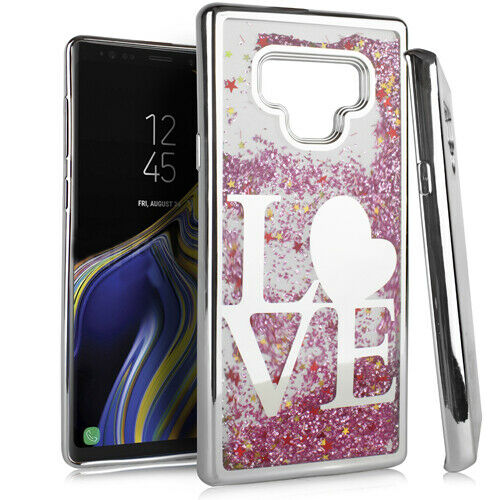 GSA Chrome Liquid Glitter "Love" Case for Samsung Galaxy Note 9 (N960) - Silver