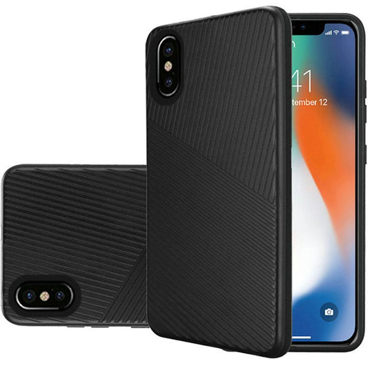 GSA Texture Embossed Lines Hybrid Case For iPhone XS Max (6.5") - Black