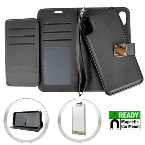 GSA Leather Wallet CC Holder Magnetic Case For iPhone XS Max (6.5") - Black
