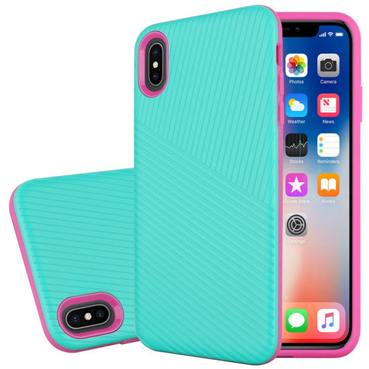 GSA Textured Embossed Hybrid Case For iPhone XS Max (6.5") Teal/Hot Pink