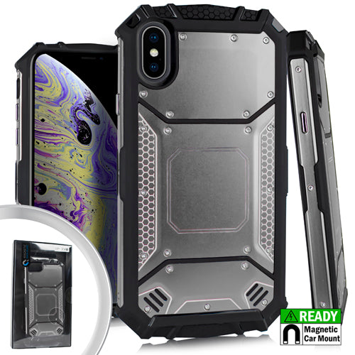 GSA Screw Metal Jacket Hybrid Case For iPhone XS Max (6.5") - Silver Black
