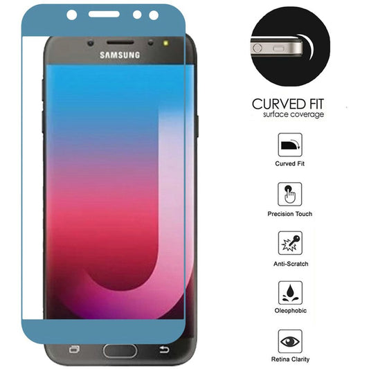GSA Tempered Glass Border For Samsung J7 (2018), J737 Blue Boarder  2 Pack