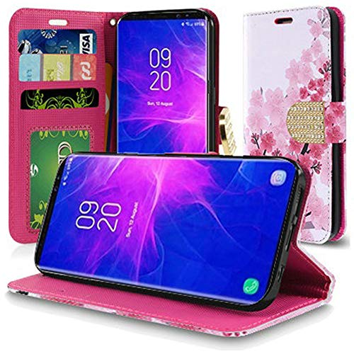 GSA Bling Clasp Flip Wallet Case for Samsung Galaxy Note 9 - Cherry Blossom
