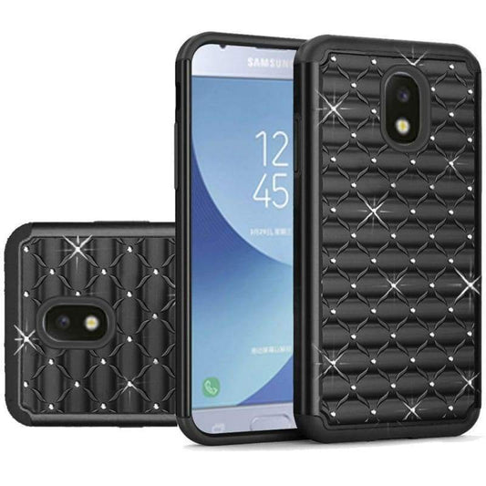GSA Studded Rhinestone Hybrid Case For Samsung Galaxy J7 (2018) J737 -Black