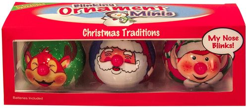 D&D Mini Blinking Ornament Santa, Elf, Reindeer (3pc Per Box)