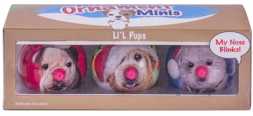D&D Mini Puppies Blinking Christmas Ornaments-3pc