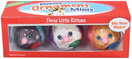D&D Distributing Round Mini Blinking Kitten Ornaments, 3-pack