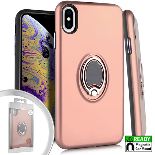 GSA Metallic Hybrid Ring Stand Case For iPhone XS Max (6.5") - Rose Gold