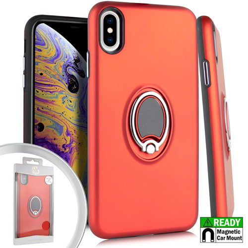 GSA Metallic Hybrid Case Ring Stand For iPhone XS Max (6.5") - Red