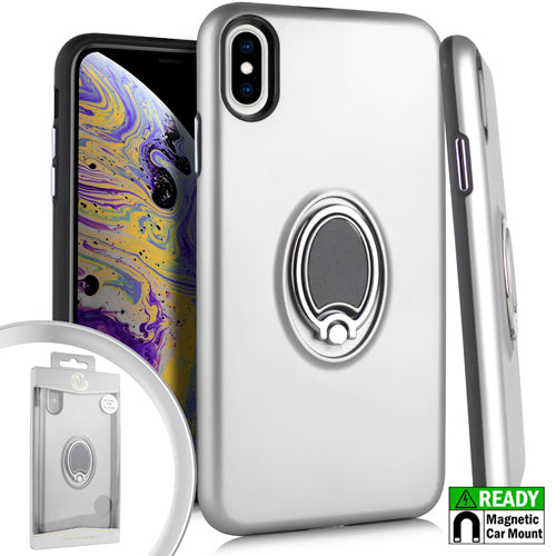 GSA Metallic Hybrid Case With Ring Stand For iPhone XS Max (6.5") - Silver