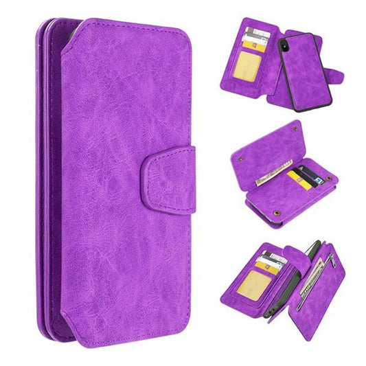 GSA Luxury Leather Flip Wallet Case For iPhone XS Max (6.5") - Purple