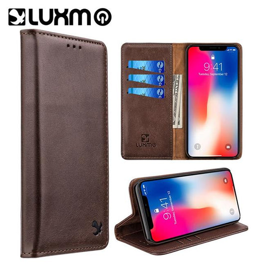 GSA Luxury Gentleman Leather Flip Wallet For iPhone XS Max (6.5") - Brown