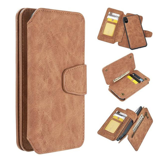 GSA Luxury Leather Flip Wallet Case For iPhone XS Max (6.5") - Brown