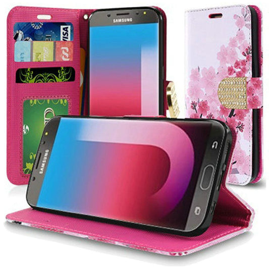 GSA Flip Cherry Blossom Wallet Case For Samsung J7(2018)/J737 - Pink
