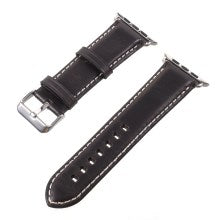 GSA iWatch 4, 5, 6, 7, 8, 9 & Ultra (42/44/45/49) Black Genuine Leather Wrist Band