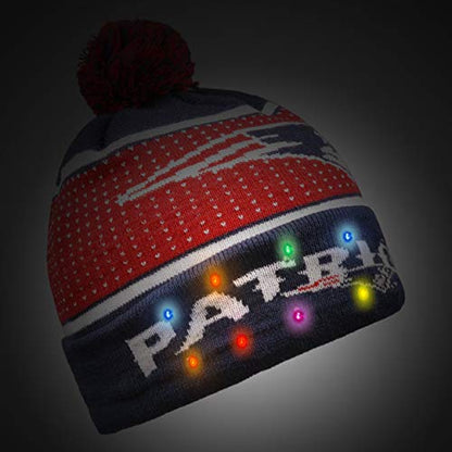 FOCO NFL Licensed New England Patriots Big Logo Knit Light Up Beanie Hat