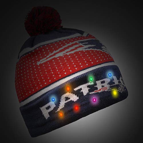 FOCO NFL Licensed New England Patriots Big Logo Knit Light Up Beanie Hat