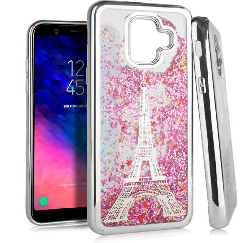 GSA Chrome Liquid Glitter Eiffel Tower Case for Samsung Galaxy A6 & A600 Silver