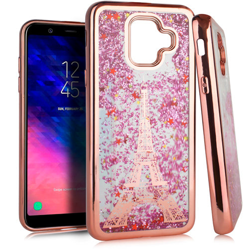 GSA Chrome Liquid Glitter Eiffel Tower Case for Samsung Galaxy A6 & A600 Rose Gold