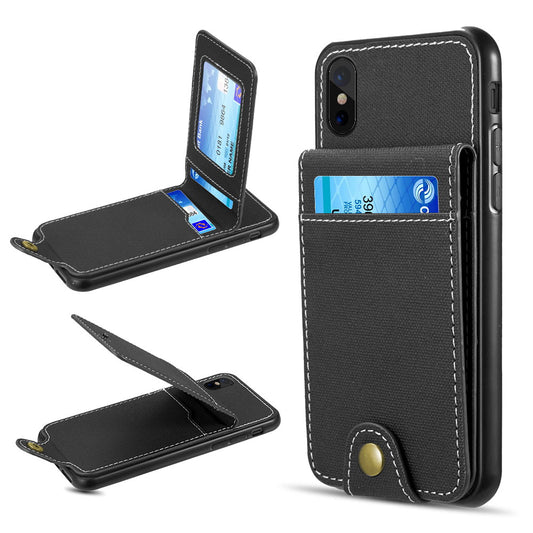 GSA Saffiano Denim Credit Card Holder Stand Case For iPhone XS Max (6.5") -Black
