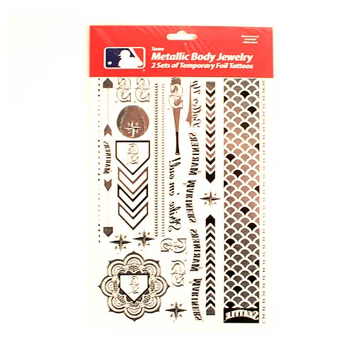 Little Earth MLB Seattle Mariners Temporary Foil Tattoos Silver 2 Sheets